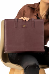 Everyday Women's Maroon Oak Leather Zipper Tote Bag