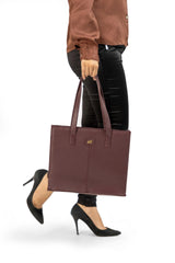 Everyday Women's Maroon Oak Leather Zipper Tote Bag