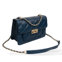 Flora Quilted Crossbody Leather Bag - Blue