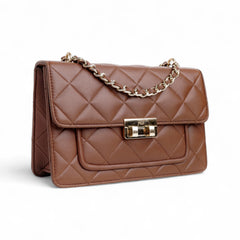 Flora Quilted Crossbody Leather Bag - Tan Brown