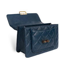 Flora Quilted Crossbody Leather Bag - Blue