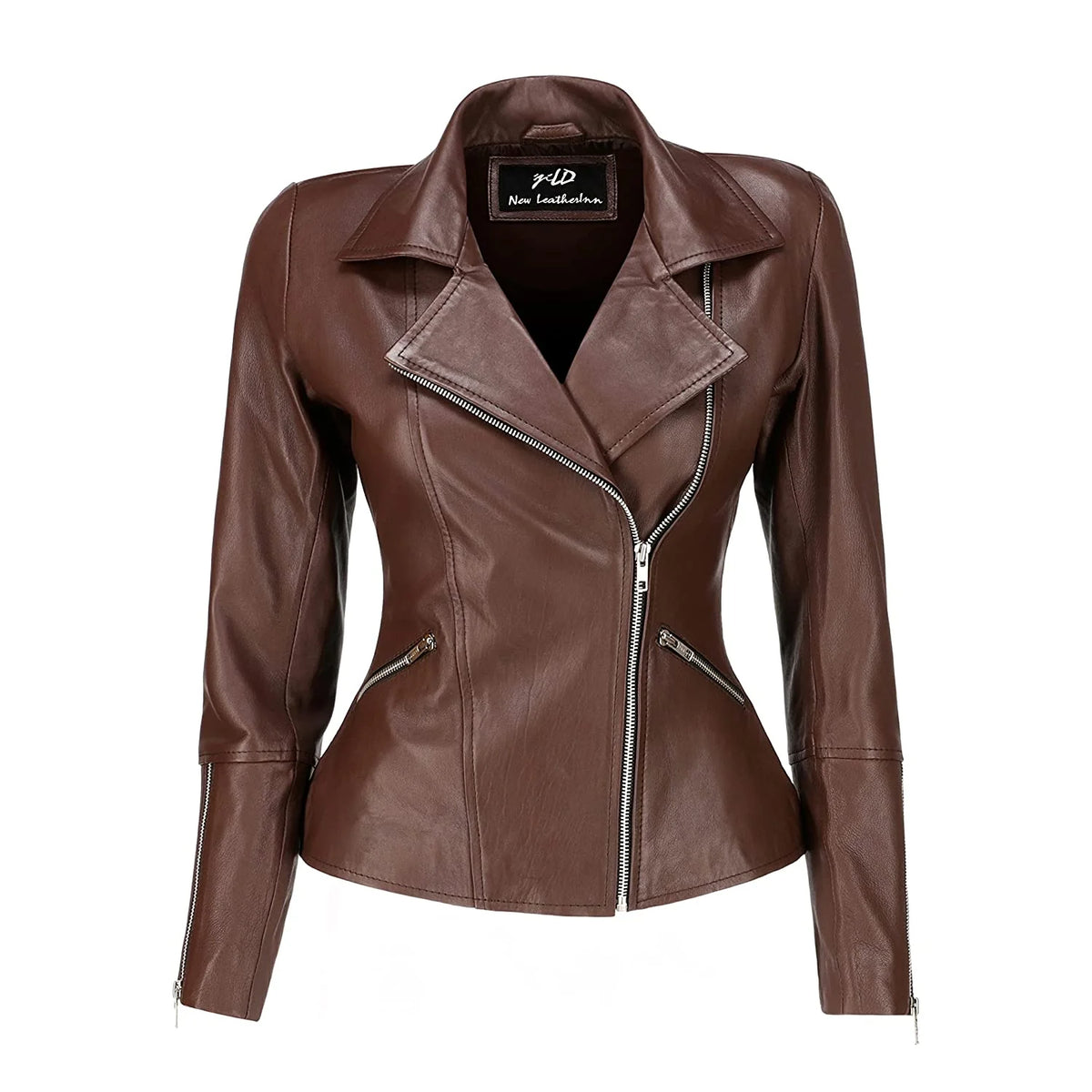 Women's Asymmetrical Biker Brown Leather Jacket