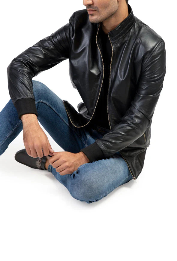 Bomber Black Mens Leather Jacket