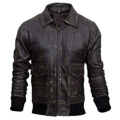 Men's Bomber Style Aviator Fur Collar Leather Jacket