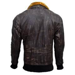 Men's Bomber Style Aviator Fur Collar Leather Jacket