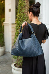 Handmade Woven Original Blue Leather Bag