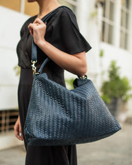 Handmade Woven Original Blue Leather Bag