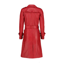 Women 's Double Breasted Red Leather Trench Coat