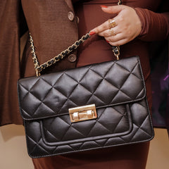 Flora Quilted Crossbody Leather Bag - Black